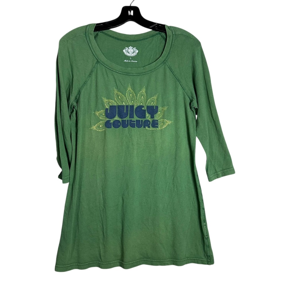 Juicy Couture vintage logo‎ Green Lotus Graphic Tee Dress L Y2K Boho Indie 2000s